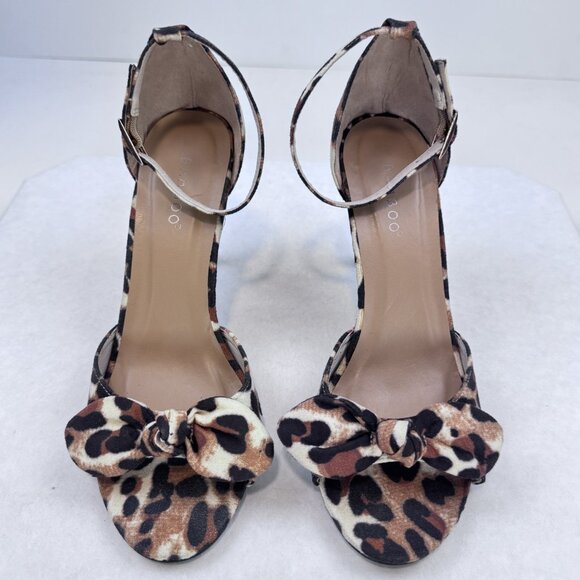 Bamboo Womens Stiletto Shoes Brown Leopard Print Strappy Bow Open Toes Ankle 7.5 - Picture 4 of 11